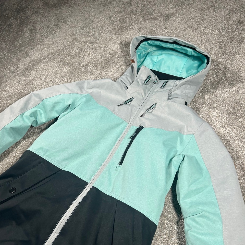 Roxy DryFlight Snowboard Jacket Womens Small Grey Mint Black Colorblock Hooded - Picture 3 of 11